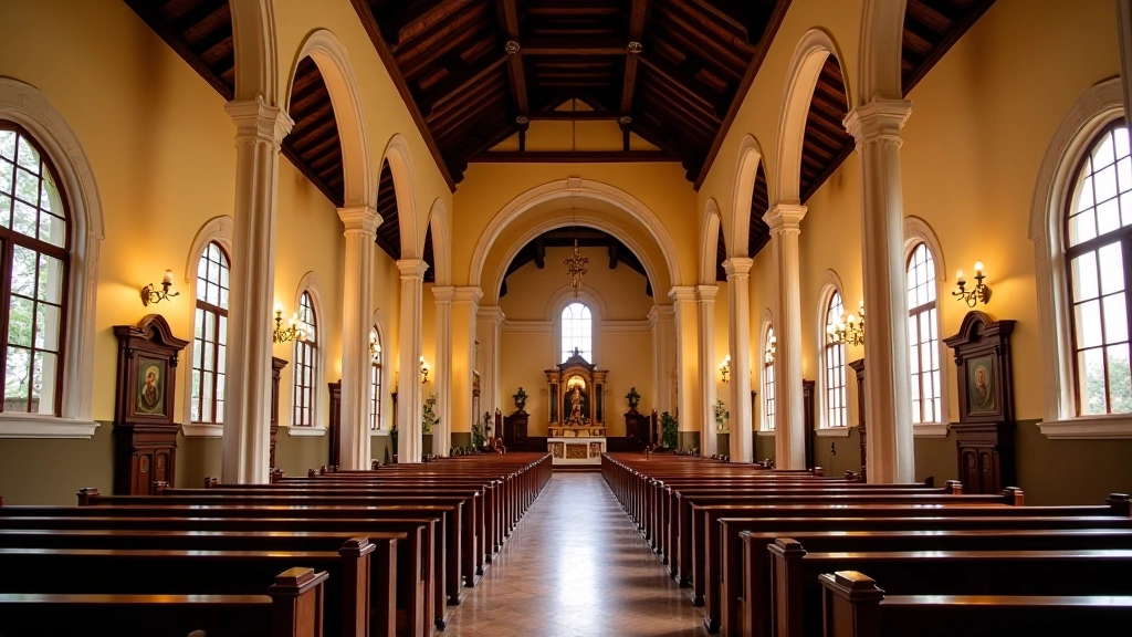 Interior de catedral con detalles arquitectónicos coloniales