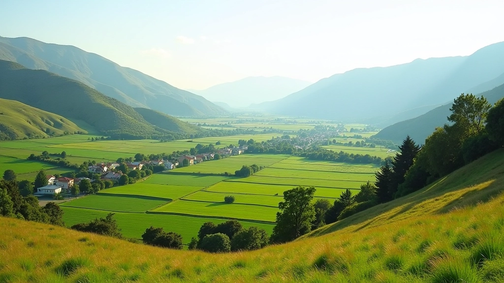 Paisaje verde de la Quebrada desde una perspectiva más íntima con cultivos locales y pueblos pequeños en el valle